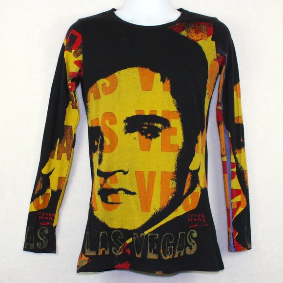Rare Peter Mars Las Vegas Elvis Presley Graphic Long Sleeve Womens Large - Picture 1 of 7